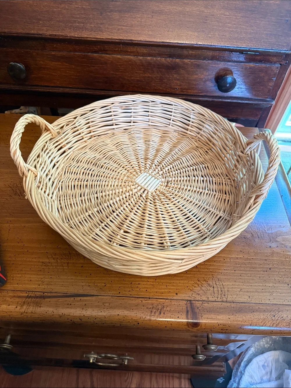 Natural Wicker Serving Basket with Handles - Cream